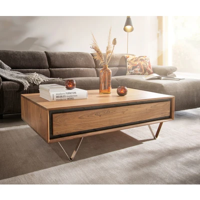 Abbildung von DELIFE Couchtisch Stonegrace, Akazie Natur 115x60 cm 2 Schubladen Steinfurnier