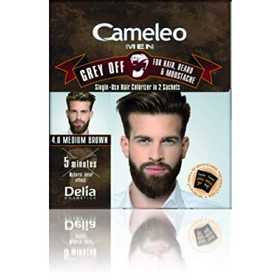 Abbildung von Cameleo Farbcreme für Männer MITTELBRAUN Grau schwindet Einweg Färber in 2 Portionsbeuteln Haar, Bart &amp; Schnurrbart Einfache Anwendung 5 Minuten Natürlicher Farbeffekt 0% Parabene