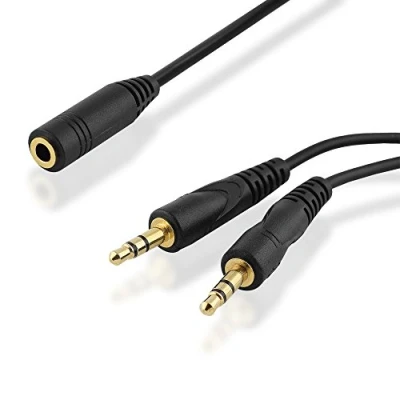 Abbildung von BestPlug 40cm Y Stereo Aux in Out Kabel Adapter Verteiler Splitter Weiche, 2 3,5mm Klinke Stecker männlich auf 1 Buchse Kupplung weiblich vergoldet, Schwarz