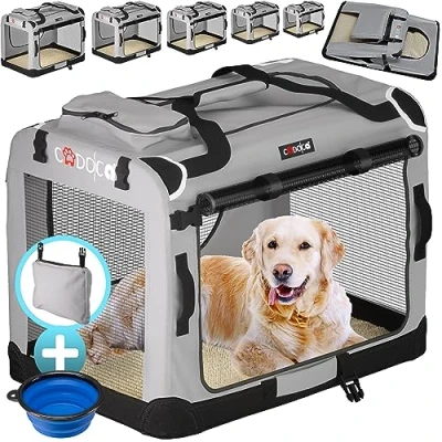 Abbildung von Cadoca Tiertransportbox, faltbar M 60x42x44cm Hundebox Hundetransportbox Grau