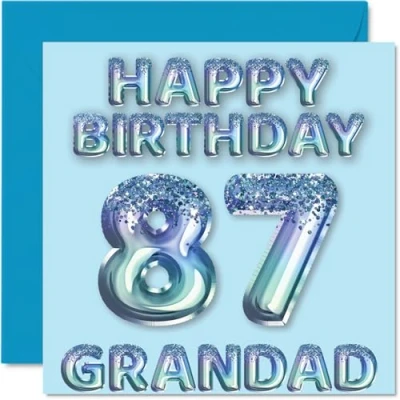 Abbildung von Stuff4 Geburtstagskarte zum 87. Geburtstag für Großvater blaue Glitzer Party Luftballons Happy Birthday Karten 87 Jahre alten von Enkelsohn Enkelin, 145 mm x