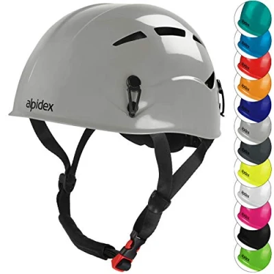 Abbildung von ALPIDEX Kletterhelm Norm EN 12492 Kletterausrüstung Hartschalenhelm Universal Passend Robust Klettersteighelm Jugendliche Erwachsene, Farbe:Pebble Grey