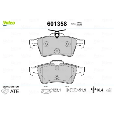Abbildung von VALEO 601358 Bremsbelagsatz Hinterachse mit Anti Quietsch Blech PEUGEOT: 508 I SW, Limousine, SW Kasten / Kombi
