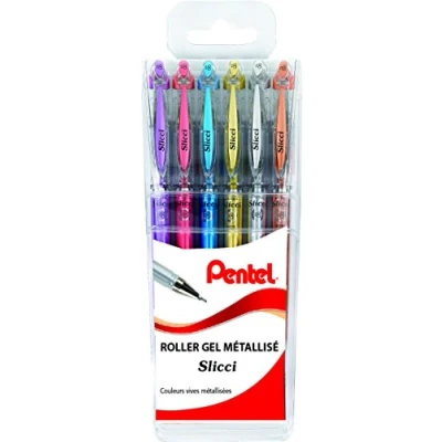 Abbildung von Pentel Slicci BG208/6 Packung mit 6 gel Tintenroller, metallisch, 0,8 mm, sortiert