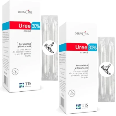 Abbildung von TIS Urea Creme 30% Ekzem, Keratose, Psoriasis, Hautausbrüche, trockene, rissige Haut verbessert das Erscheinungsbild von Wunden und Narben Milchsäure (AHA), Weizenkeimöl + Wattestäbchen 2 x50g