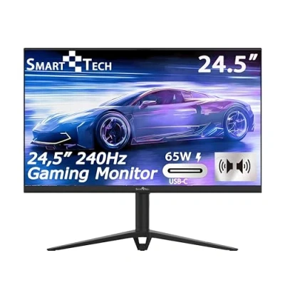 Abbildung von SMART TECH 25 Zoll Gaming Monitor 240Hz, USB C 65W, Mit Zwei Lautsprechern, MPRT 1ms, FHD, Type C, FreeSync, Höhenverstellbar, Drehbarer, HDMI2.1 DP1.4 Anschlüsse (Mit HDMI&amp;USB C&amp;DP Kabel)