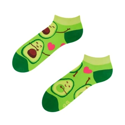 Abbildung von Dedoles Sneaker Socken Low Cut Füßlinge Unisex Damen Herren Baumwolle lustiges Design Geschenk links rechts verschieden, Farbe Grün, Motiv Avocado Liebe Knöchelsocken, Gr. 39 42