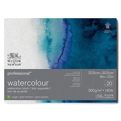 Abbildung von Winsor &amp; Newton 6664010 Professional Aquarellpapier im Block 20 Blatt 22,9 x 30,5cm, 300g/m², Grobkorn, helles natürliches weißes Papier in archivierbarer Qualität, gilbbeständig