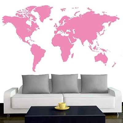 Abbildung von INDIGOS Wandtattoo Weltkarte Atlas 96x54 cm Hellrosa Dekoration Wandaufkleber für Wohnzimmer Schlafzimmer Kinderzimmer Büro Schule Firma