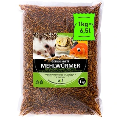 Abbildung von UGF Premium Mehlwürmer getrocknet 1 Kg, Insekten Snacks für Vögel, Hamster, Igel, Nager, Eidechsen, Schildkröten ohne Konservierungsmittel und Farbstof