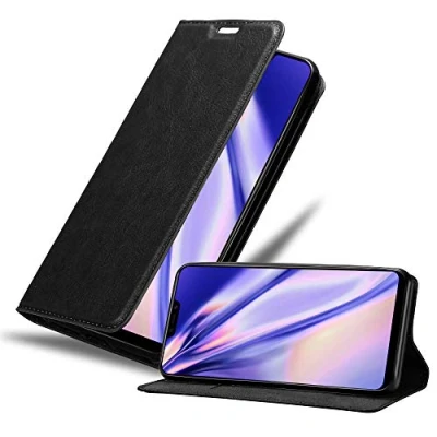 Abbildung von Cadorabo Hülle kompatibel mit Vivo Y83 aus Premium Kunst Leder Flip Klappbare Stoßfeste Magnetische [Standfunktion] [Kartenfächern] Cover für Tasche in Schwarz