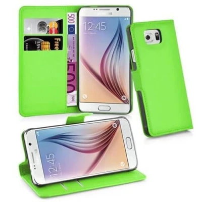 Abbildung von Cadorabo Hülle kompatibel mit Samsung Galaxy S6 Handyhülle aus Premium Kunst Leder Flip Klappbare Stoßfeste Magnetische [Standfunktion] [Kartenfächern] Cover für Tasche in Grün