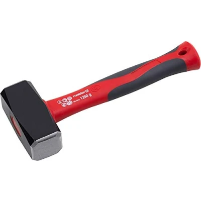 Abbildung von Meister Fäustel 1250 g Kopfgewicht Hochwertiger Stahlkopf Komfortabler Fiberglas Stiel Geschliffene Bahnen / Abbruchhammer Vorschlaghammer Stemmhammer 2203660, Rot
