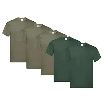 Abbildung von Fruit of the Loom Herren Original T. T Shirt, 3Olive 2Flaschengrün, XXL (5er Pack) + 1HL Kauf Notizblock