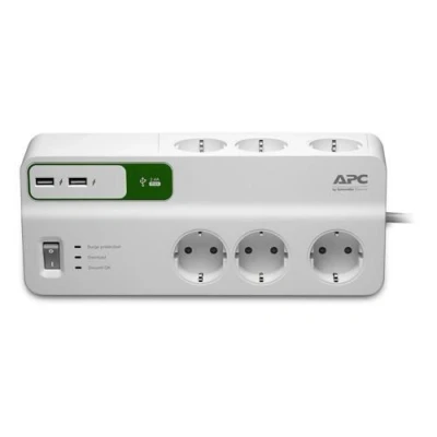 Abbildung von APC Surge Protector PM6U GR Steckdosenleiste mit Überspannungsschutz (6 fach Stecker Schuko, schaltbar, 2 USB Ladeausgänge Farbe: weiß)
