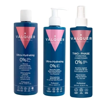 Abbildung von Valquer Professional Hydration Hair Pack für trockenes Haar: Zero% Shampoo 400 ml + Ice Effect Mask 100 Biphasic Conditioner (1300 g 3 Einheiten)