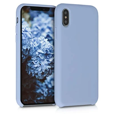 Abbildung von kwmobile Hülle kompatibel mit Apple iPhone XS Silikon Handy Case Handyhülle weiche Oberfläche kabelloses Laden Hellblau matt
