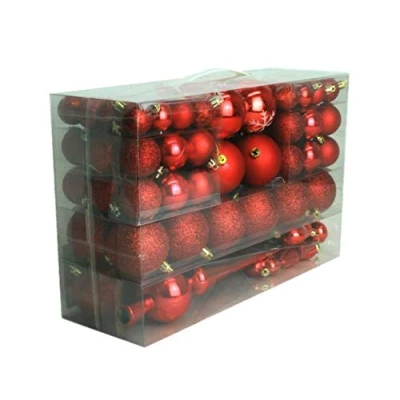 Abbildung von Geschenkestadl 101 Stück Christbaumschmuck Kugeln und Baumspitze 100 Metallhaken rot Ø 3 cm 6 4