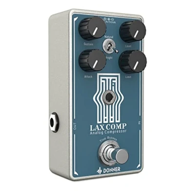Abbildung von Donner Kompressor Gitarrenpedal, Lax Compressor Pedal für E Gitarre und Bass, klassischer Peak Limiter mit 2 Band EQ Boost Effekt, rein analoger True Bypass