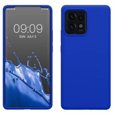 Abbildung von kwmobile Hülle kompatibel mit Motorola Edge 40 Pro/Edge+ (2023) Silikon Handy Case Handyhülle weiche Oberfläche kabelloses Laden Baltik Blau