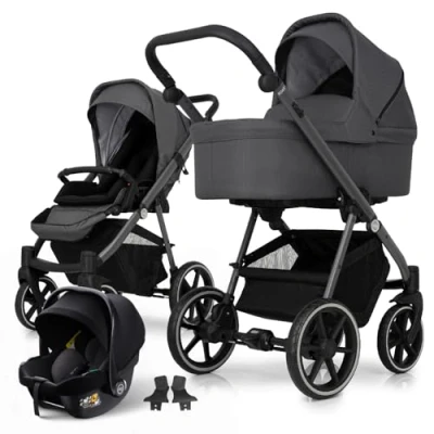 Abbildung von my junior® NOAX² 3 in 1 Kinderwagen inkl. Babyschale, Liegewanne, Sportsitz, Adapter, geräumiger Einkaufskorb Downtown Grey