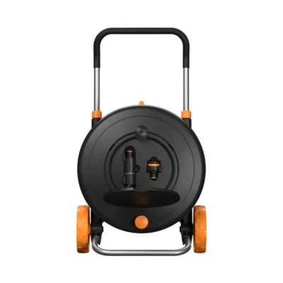 Abbildung von Fiskars Waterwheel M, All Inclusive Bewässerungs Set, 21,5 m Gesamtreichweite, Gartenschlauch in Universalgröße (Ø 13 mm), Universal Hahnverbinder, Schwarz/Orange, 1023643