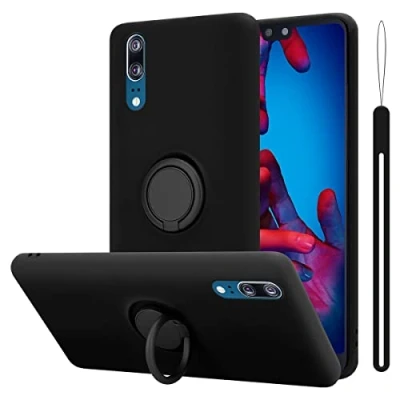 Abbildung von Cadorabo Hülle kompatibel mit Huawei P20 Schutzhülle TPU Silikon Case Liquid Design Ring Slim Kratzfest Liquidsilikon Microfaser Rundumschutz für in Schwarz
