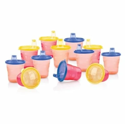 Abbildung von Nuby ID91121A Pick Nick Trinkbecher Set mit Deckel 6er 6 Bechern und Deckeln 210 ml, farblich sortiert, 9 Monate, Stück (2er Pack)