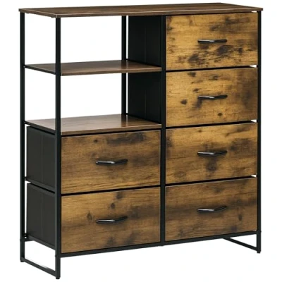 Abbildung von HOMCOM Kommode, Sideboard mit 6 Faltbaren Stoff Schubladen, 2 Regale, Aufbewahrungsschrank Industrial Design für Wohnzimmer, Schlafzimmer, Rustikal Braun