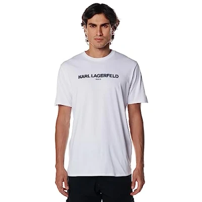 Abbildung von KARL LAGERFELD Herren Logo, kurzärmeliges Herrenhemd mit Rundhalsausschnitt T Shirt, Weiss/opulenter Garten, Mittel