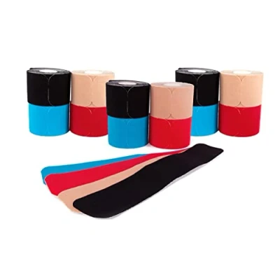 Abbildung von Axion Kinesiologie Tape PRECUT 12er Mix Set, 20 vorgeschnittene Sport Tapes 25 x 5 cm (12 St) 4 Farben wasserfest hautfreundlich elastisch selbstklebend