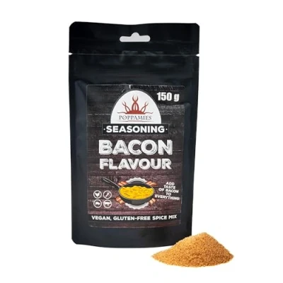 Abbildung von Bacon Geschmack Vegan Gewürzmischung 100% natürliches BBQ Gewürz Ideal für Fleisch, Kartoffeln, Gemüse oder als Popcorn Großpackung 150g