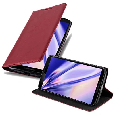 Abbildung von Cadorabo Hülle kompatibel mit Motorola Google NEXUS 6 aus Premium Kunst Leder Flip Klappbare Stoßfeste Magnetische [Standfunktion] [Kartenfächern] Cover für Tasche in Rot