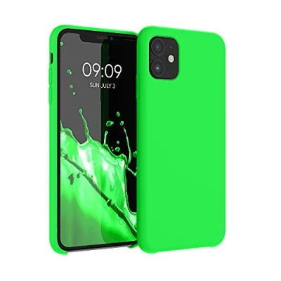 Abbildung von kwmobile Hülle kompatibel mit Apple iPhone 11 Silikon Handy Case Handyhülle weiche Oberfläche kabelloses Laden Neon Grün