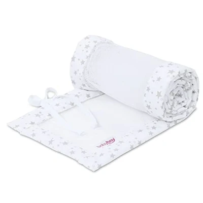 Abbildung von babybay Nestchen Mesh Piqué/Bettumrandung für Beistellbett/Stoßschutz Baby Bett, passend Modell Boxspring XXL, weiß Sterne perlgrau