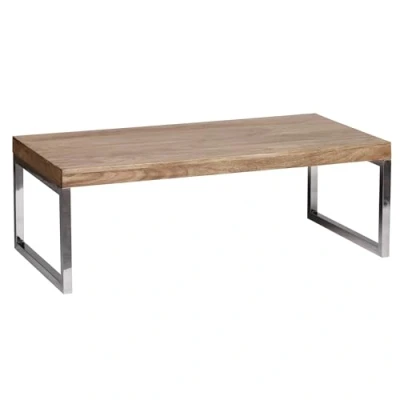 Abbildung von FINEBUY Couchtisch SuVa2406_1 (Akazie Massivholz / Chrom, 120x60x40 cm Rechteckig), Großer Wohnzimmertisch, Sofatisch Kaffeetisch