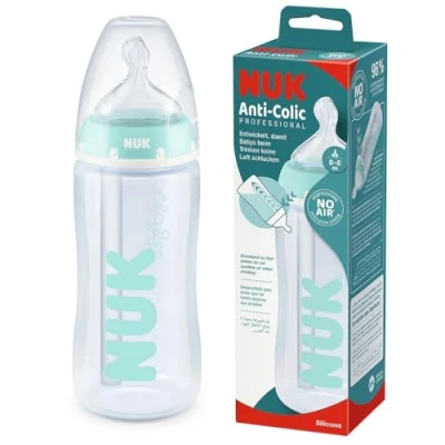 Abbildung von NUK Anti Collic Professional, Kolik Flasche mit Weithals, Temperaturanzeige, Silikonsauger, Größe M, 0 6 Monate, 741148I, 300 ml