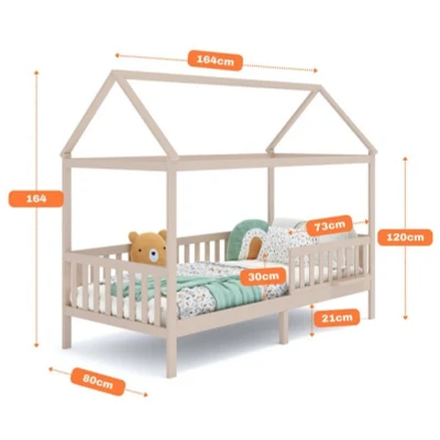 Abbildung von ALAVYA HOME® Hausbett 80x160 mit Buchablage, Rausfallschutz und Lattenrost Kinderbett für Mädchen Jungen Massivholz der Buche FSC zertifizierter Montessori Jugendbett