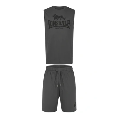 Abbildung von Lonsdale Herren ärmelloses T Shirt &amp; Shorts Set normale Passform ALLANTON Anthracite/Black XXL