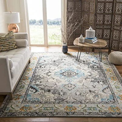 Abbildung von Safavieh Boho Teppich für Wohnzimmer, Esszimmer, Schlafzimmer Monaco Collection, Kurzer Flor, Grau und Hellblau, 240 x 300 cm