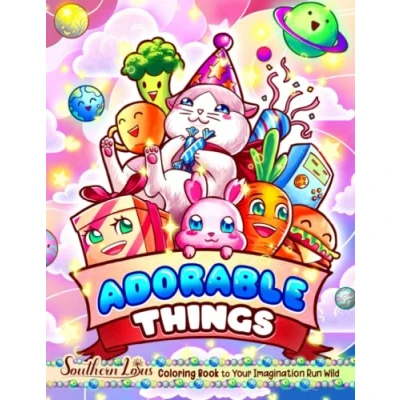 Abbildung von Adorable Things Coloring Book: Lovely Illustrations Of Cute Stuff, Foods, Fantasy Creatures For Relaxing Activities, Fun And Easy Color Pages Toddlers Kids Adults Colorists