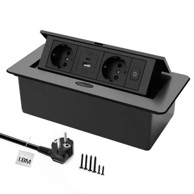 Abbildung von Versenkbare Steckdose, Einbausteckdose mit USB 3.0 Type C 20W Schnelllade Pop Up Tischsteckdose,Steckdose Versenkbar 1 x Schalter Platzsparende für Arbeitsplatte, Büro.