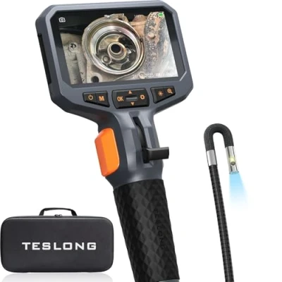 Abbildung von Teslong dual Lens Endoskopkamera mit Licht, Drehbar Endoskopkamera, Endoskop 4.5 Zoll LCD Bildschirm, beweglicher Kopf, Inspektionskamera Rohrkamera (1.55 Meter/ 8.5mm)