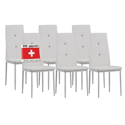 Abbildung von Albatros International Esszimmerstuhl Esszimmerestuhl Küchenstuhl DIAMOND, Kunstleder Bezug (6er Set, Weiss), edles Italienisches Design, Polsterstuhl, hohe Belastbarkeit, Modern