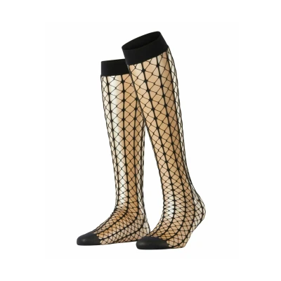 Abbildung von FALKE Damen Kniestrümpfe Paradise Net W Kh transparent gemustert 1 Paar, Schwarz Black 3009, 35 38