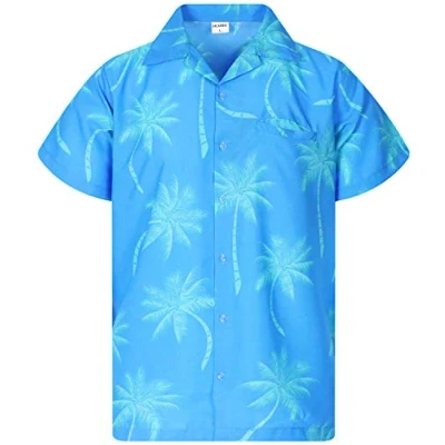 Abbildung von King Kameha Funky Hawaii Hemd, Herren, Kurzarm, Palm Shadow, Türkis, M