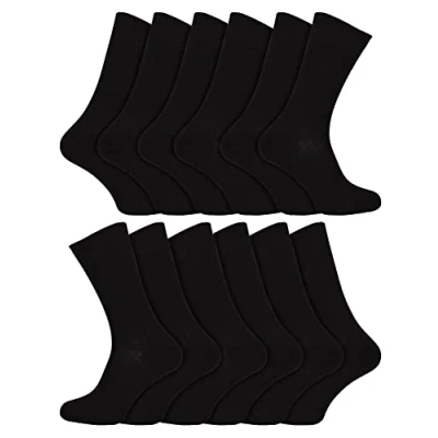 Abbildung von 12 Paar Multipack Herren 100% ägyptische Baumwolle Socken Snob Luxus gerippt nahtlose Mitte Kalb schwarze schwarz