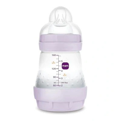 Abbildung von MAM Anti Kolik Flasche für Neugeborene, 0 2 Monate, 160 ml, mit Sauger, 1 langsamer Fluss aus Silikon, leicht anzunehmen, selbststerilisierend und zu reinigen, Easy Start Colic, Mattrosa,