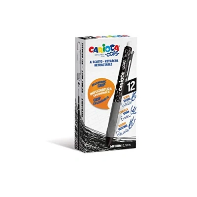 Abbildung von CARIOCA Oops Retractable Radierbarer Kugelschreiber, Wiederauffüllbares Stifte Set für Schule und Büro mit Radiergummi Ergonomischem Griff, Schwarze Stifte, 12 Teile