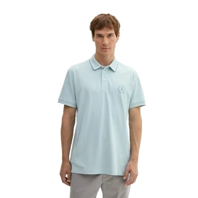 Abbildung von TOM TAILOR Herren 1043721 Basic Piqué Poloshirt mit Logo Print, 30463 Dusty Mint Blue, L